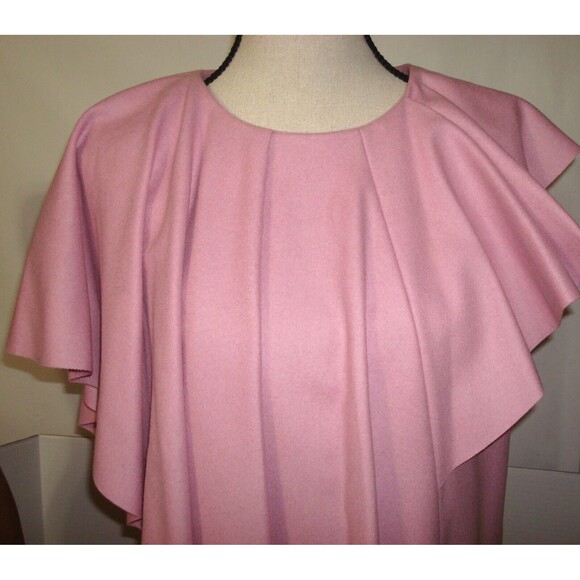 New Womens 8 NWT Designer MSGM Pink Wool Dress 44 Italy Ruffle Drape Pockets Blu - Picture 2 of 12